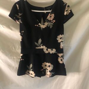 Dynamite Black Floral Peplum Open Back Blouse